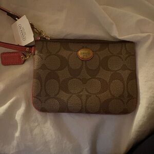 Coach Pink and Brown Wristlet NWT